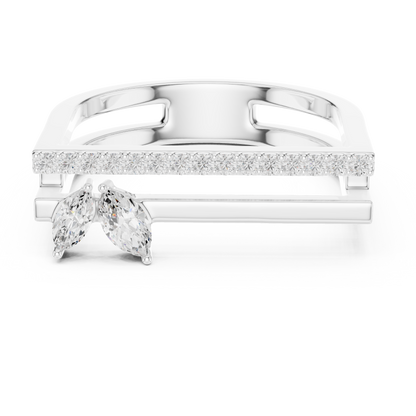 Diamond ring enhancer or guard in 935 silver designed to fit around engagement ring

Elegant engagement ring guard with round diamonds in white gold

Modern diamond ring enhancer for engagement and wedding ring sets