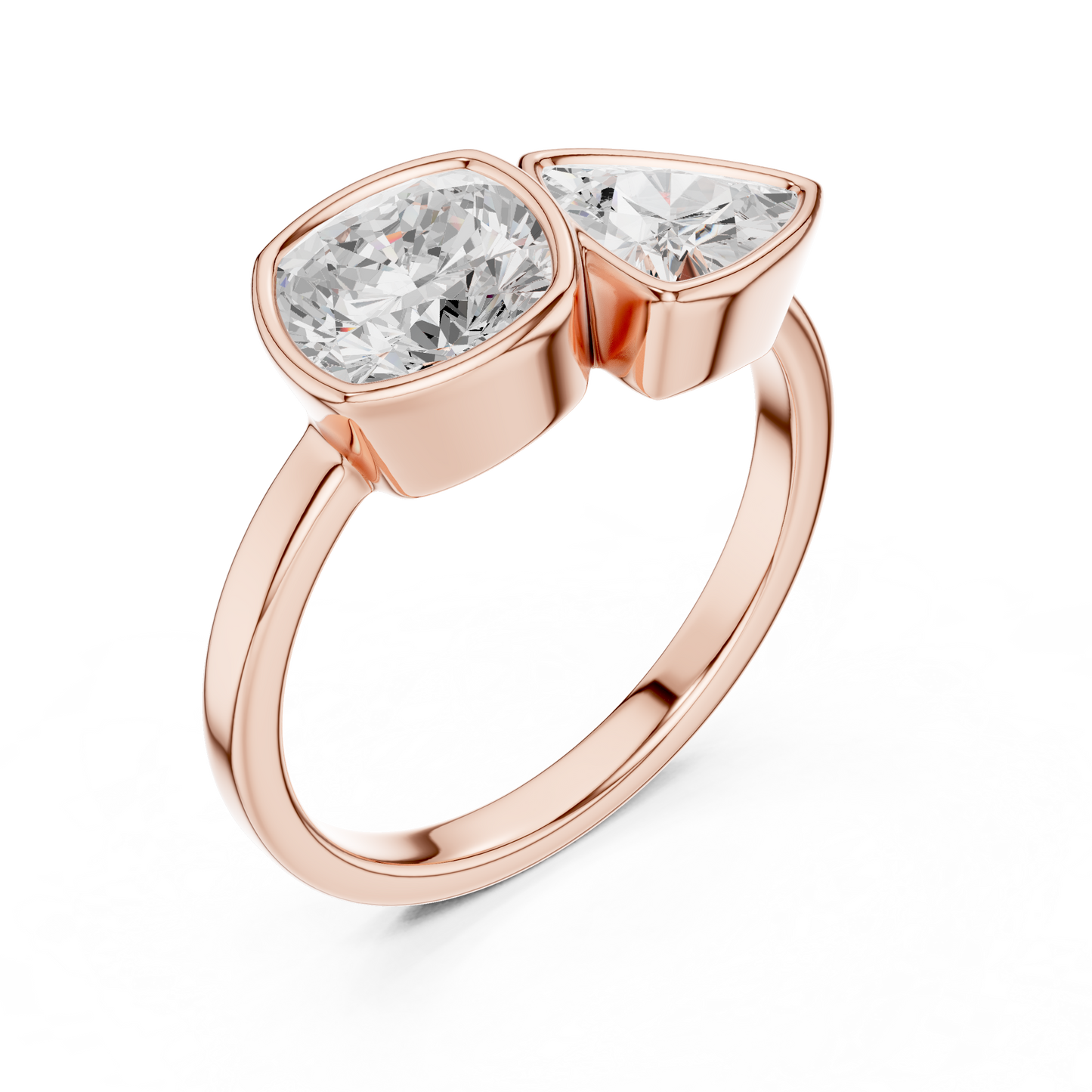 Cushion and Trillion Cut Diamond Ring | Two-Stone Bypass Ring