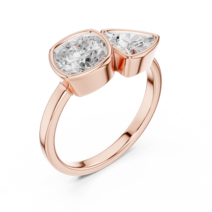 Cushion and Trillion Cut Diamond Ring | Two-Stone Bypass Ring