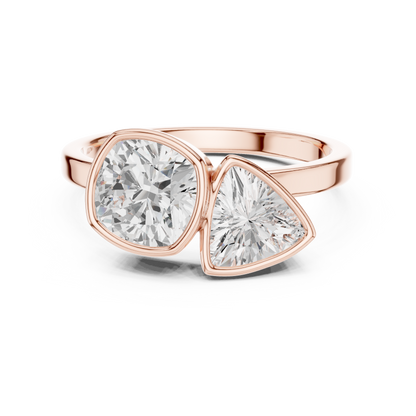Cushion and Trillion Cut Diamond Ring | Two-Stone Bypass Ring