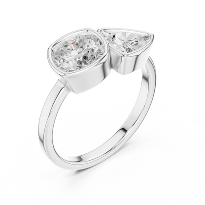 Cushion and Trillion Cut Diamond Ring | Two-Stone Bypass Ring