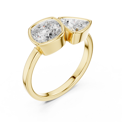 Cushion and Trillion Cut Diamond Ring | Two-Stone Bypass Ring