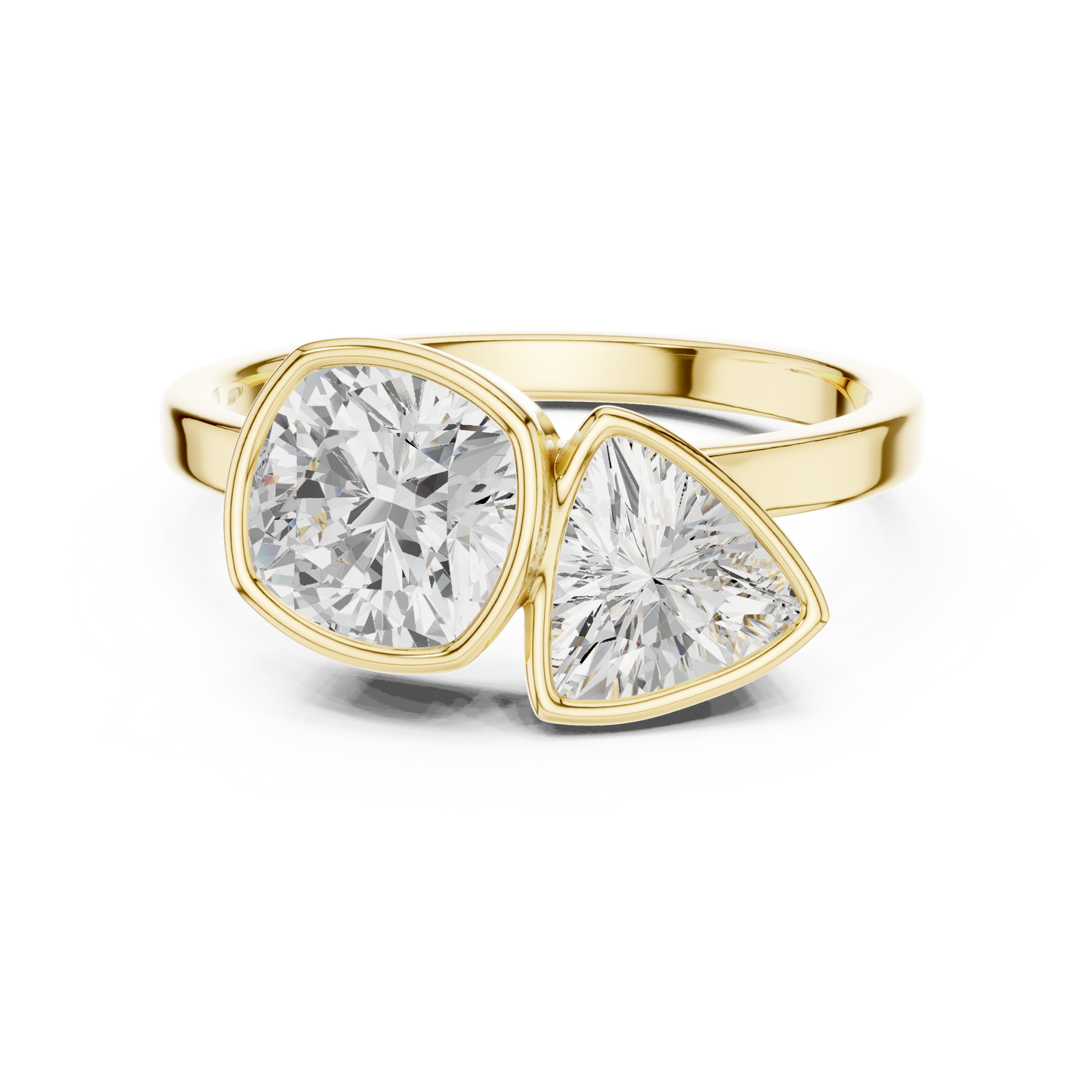 Cushion and Trillion Cut Diamond Ring | Two-Stone Bypass Ring