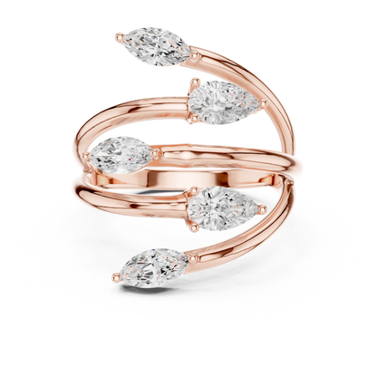 Marquise and Pear Diamond Bypass Ring | Two-Stone Crossover Ring