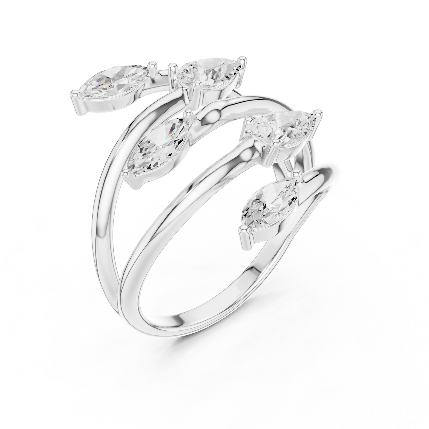 Marquise and Pear Diamond Bypass Ring | Two-Stone Crossover Ring
