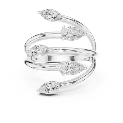 Marquise and Pear Diamond Bypass Ring | Two-Stone Crossover Ring