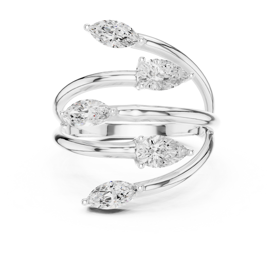 Marquise and Pear Diamond Bypass Ring | Two-Stone Crossover Ring