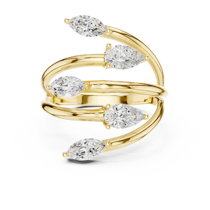 Marquise and Pear Diamond Bypass Ring | Two-Stone Crossover Ring