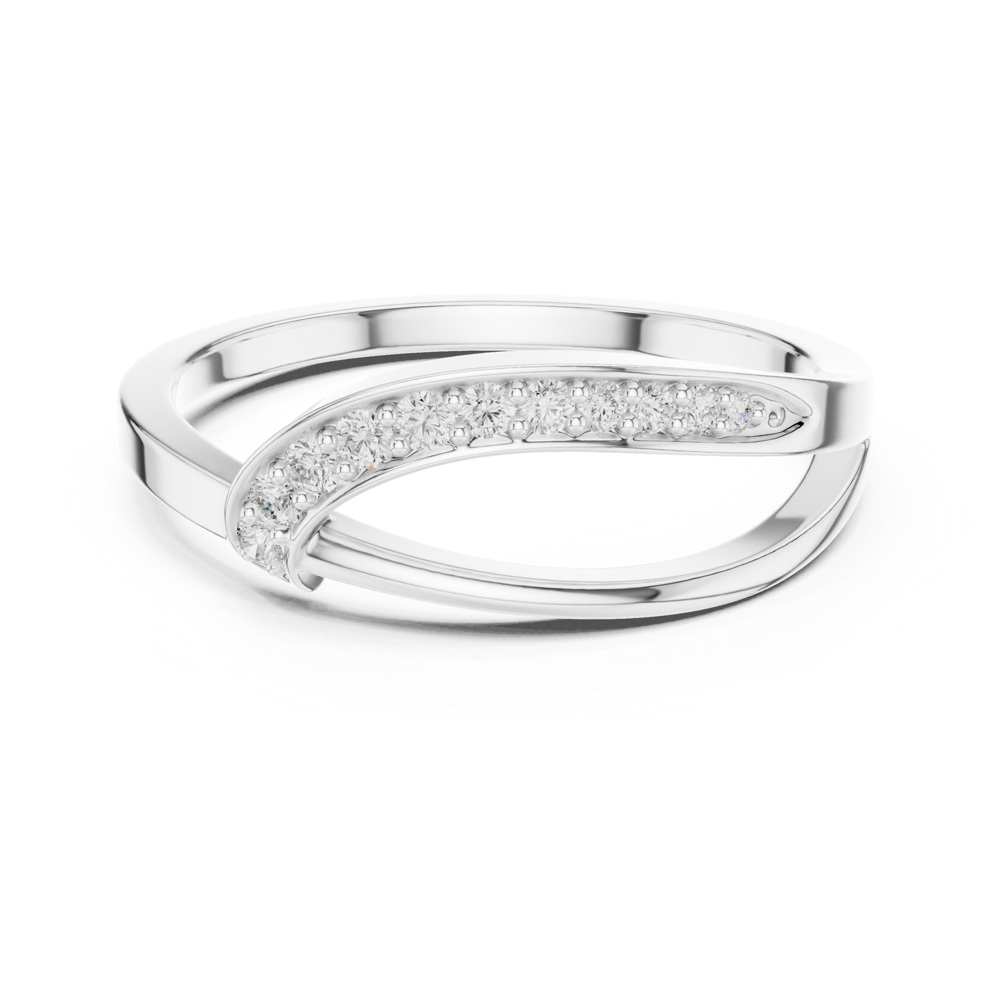 Flowing Tide lab-grown diamond ring in 935 silver

Elegant wave-inspired diamond ring in white gold

Modern women’s engagement ring Flowing Tide design with lab-grown diamond
