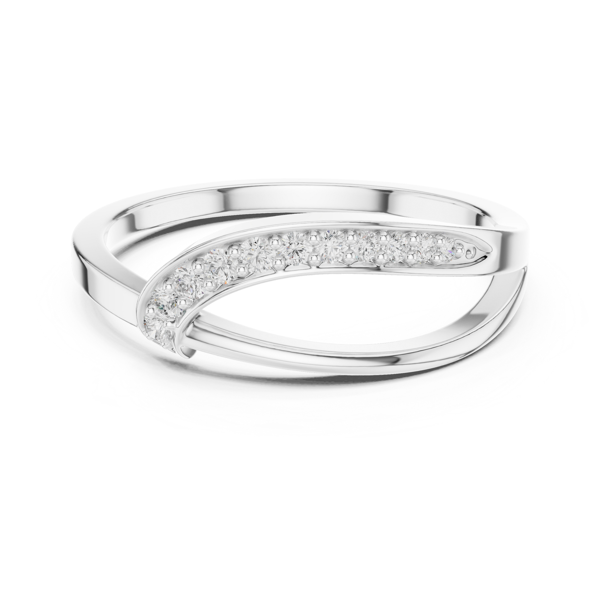 Flowing Tide lab-grown diamond ring in 935 silver

Elegant wave-inspired diamond ring in white gold

Modern women’s engagement ring Flowing Tide design with lab-grown diamond