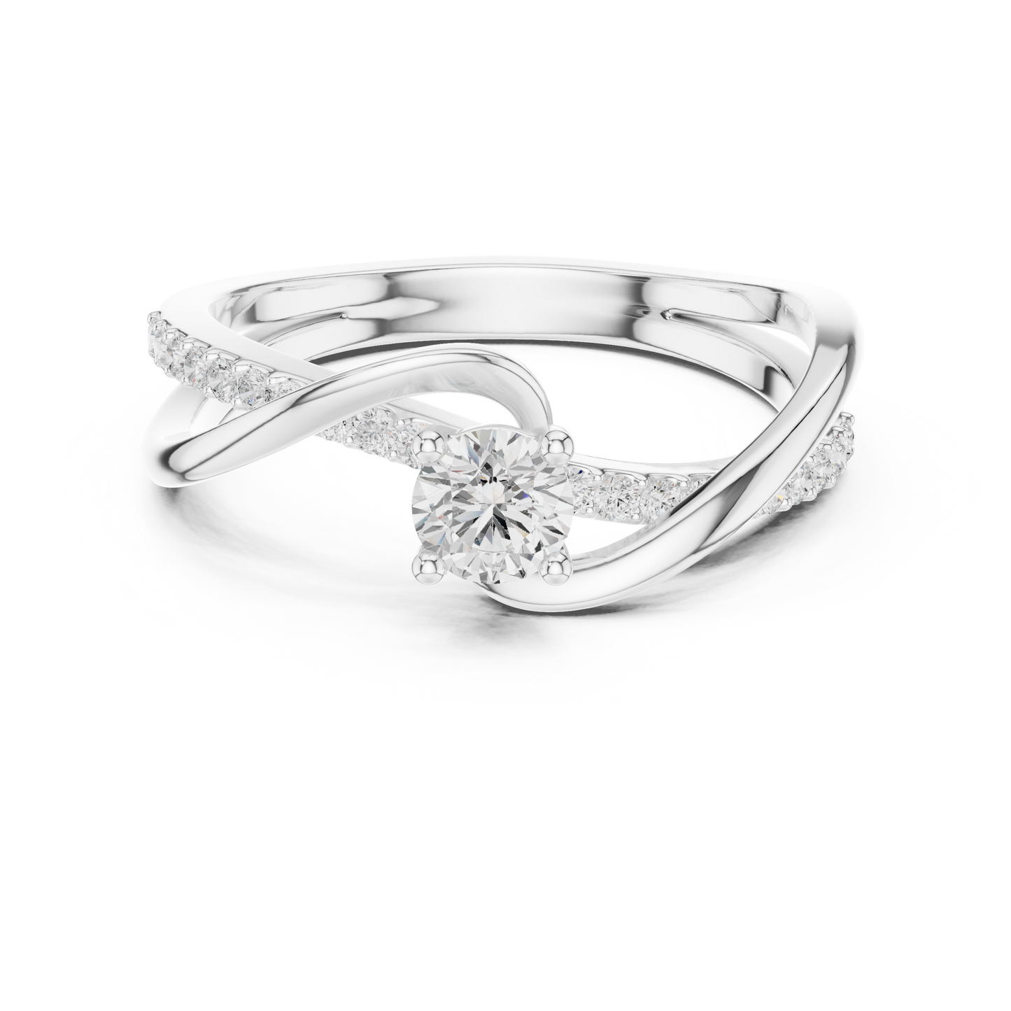 Diamond Solitaire Bypass Engagement Ring | White Metal Ring