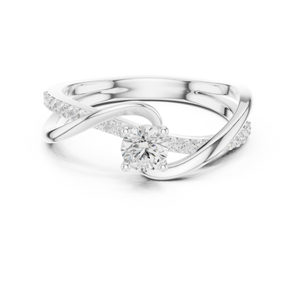 Diamond Solitaire Bypass Engagement Ring | White Metal Ring