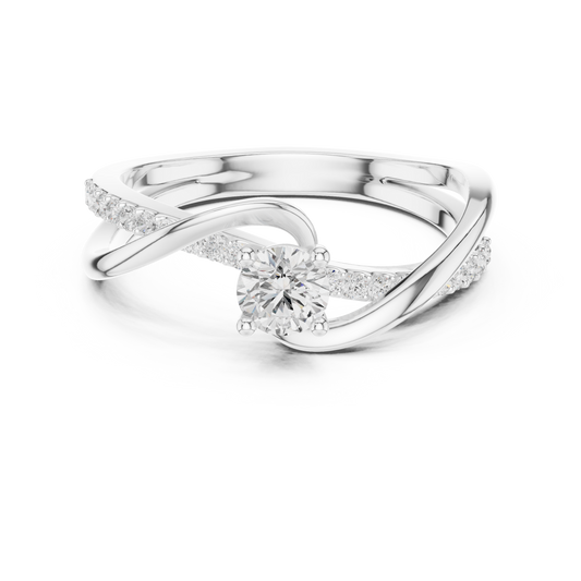 Diamond Solitaire Bypass Engagement Ring | White Metal Ring