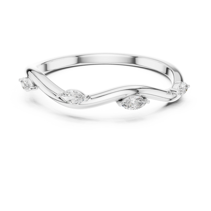 Marquise diamond open gap wedding band in white gold

Elegant white gold wedding band featuring marquise diamonds

Modern bridal ring with open gap design and marquise-cut diamonds