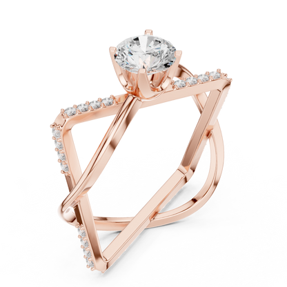 Bypass Diamond Engagement Ring | Round Center Stone with Pavé Accents