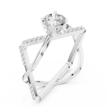 Bypass Diamond Engagement Ring | Round Center Stone with Pavé Accents