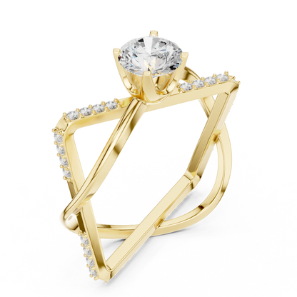 Bypass Diamond Engagement Ring | Round Center Stone with Pavé Accents