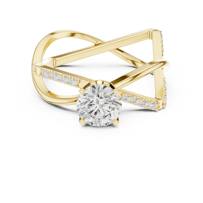 Bypass Diamond Engagement Ring | Round Center Stone with Pavé Accents