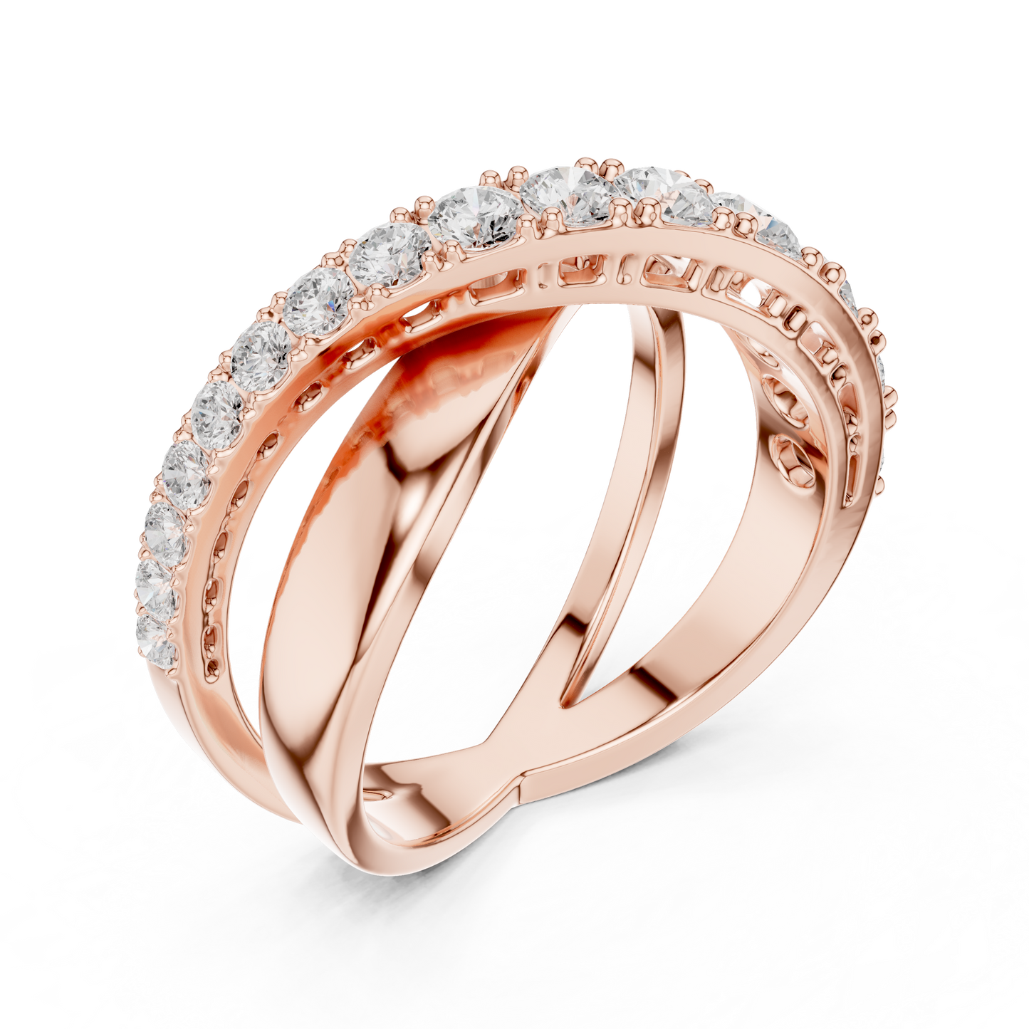 Diamond Crossover Ring | Elegant Intertwining Design