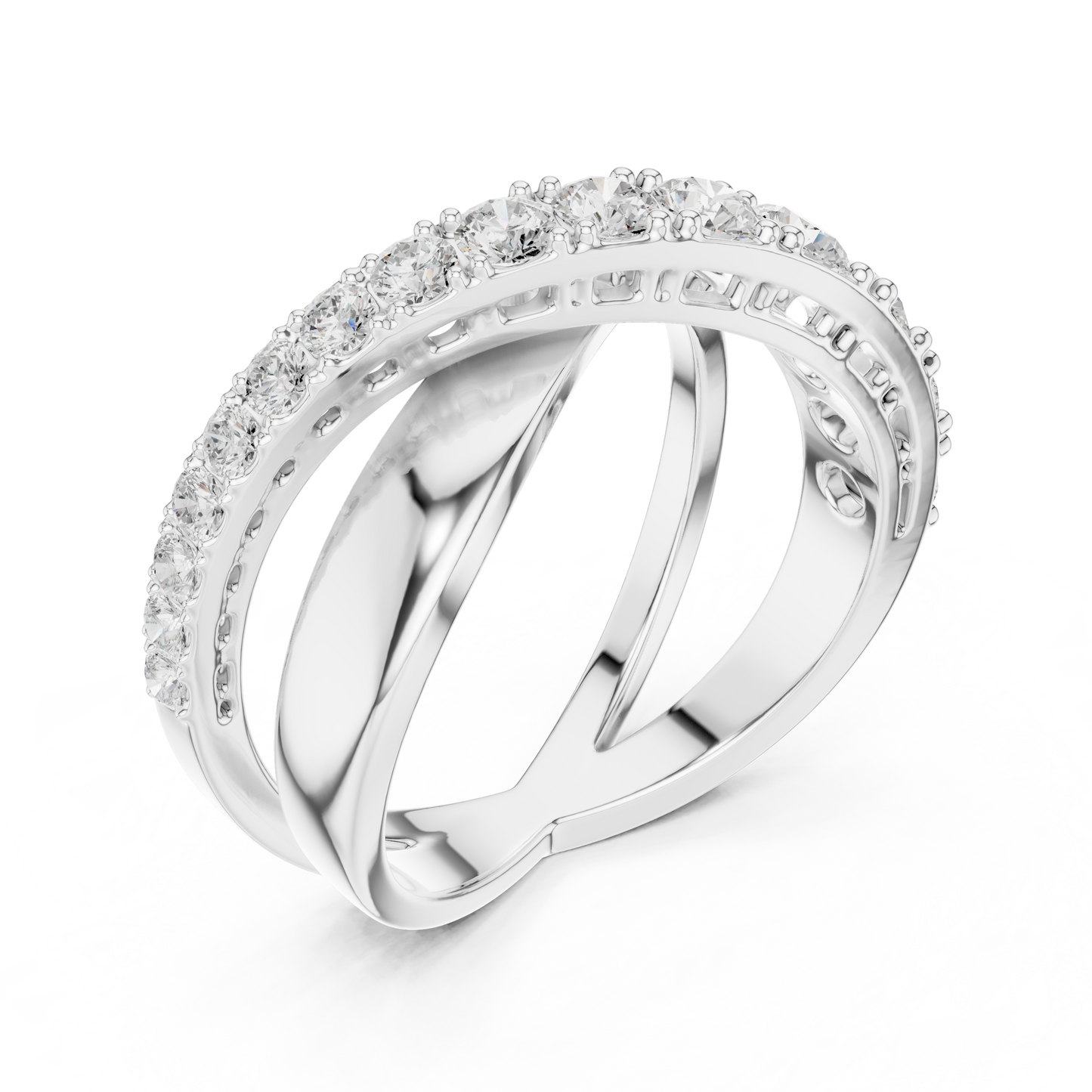 Diamond Crossover Ring | Elegant Intertwining Design
