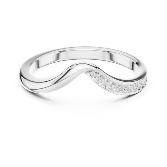 Curved diamond wedding band or enhancer ring with sparkling round diamonds