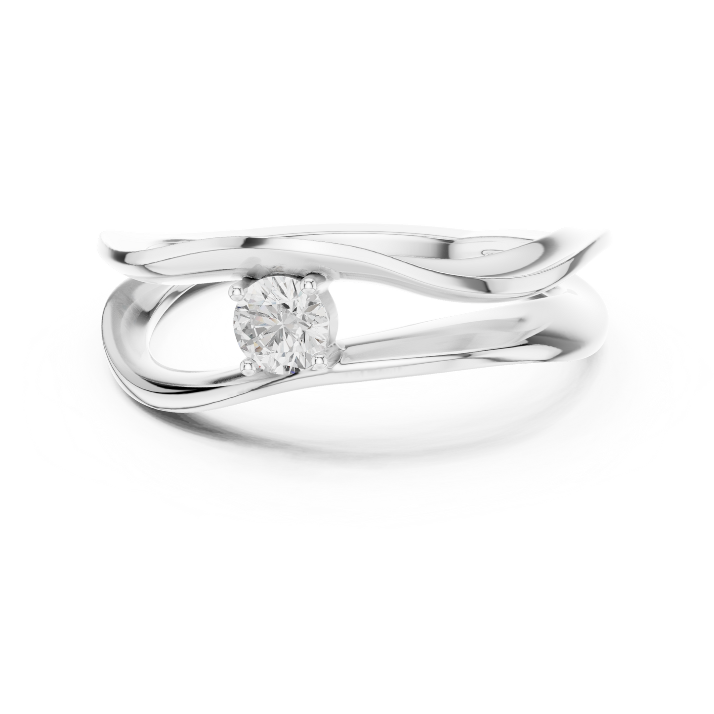Wavy solitaire ring featuring a flowing band with a single sparkling diamond