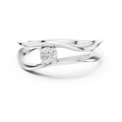 Wavy solitaire ring featuring a flowing band with a single sparkling diamond