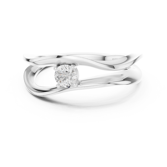 Wavy solitaire ring featuring a flowing band with a single sparkling diamond