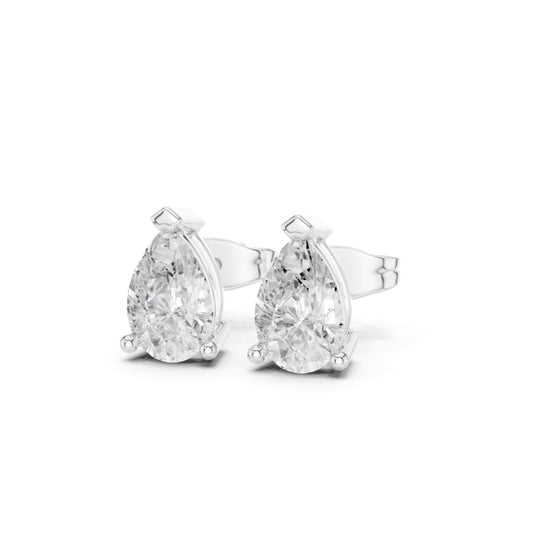 pear diamond stud earrings, lab grown diamond studs, pear cut diamond earrings, white gold diamond studs, silver diamond stud earrings, minimalist diamond earrings, matisha earrings