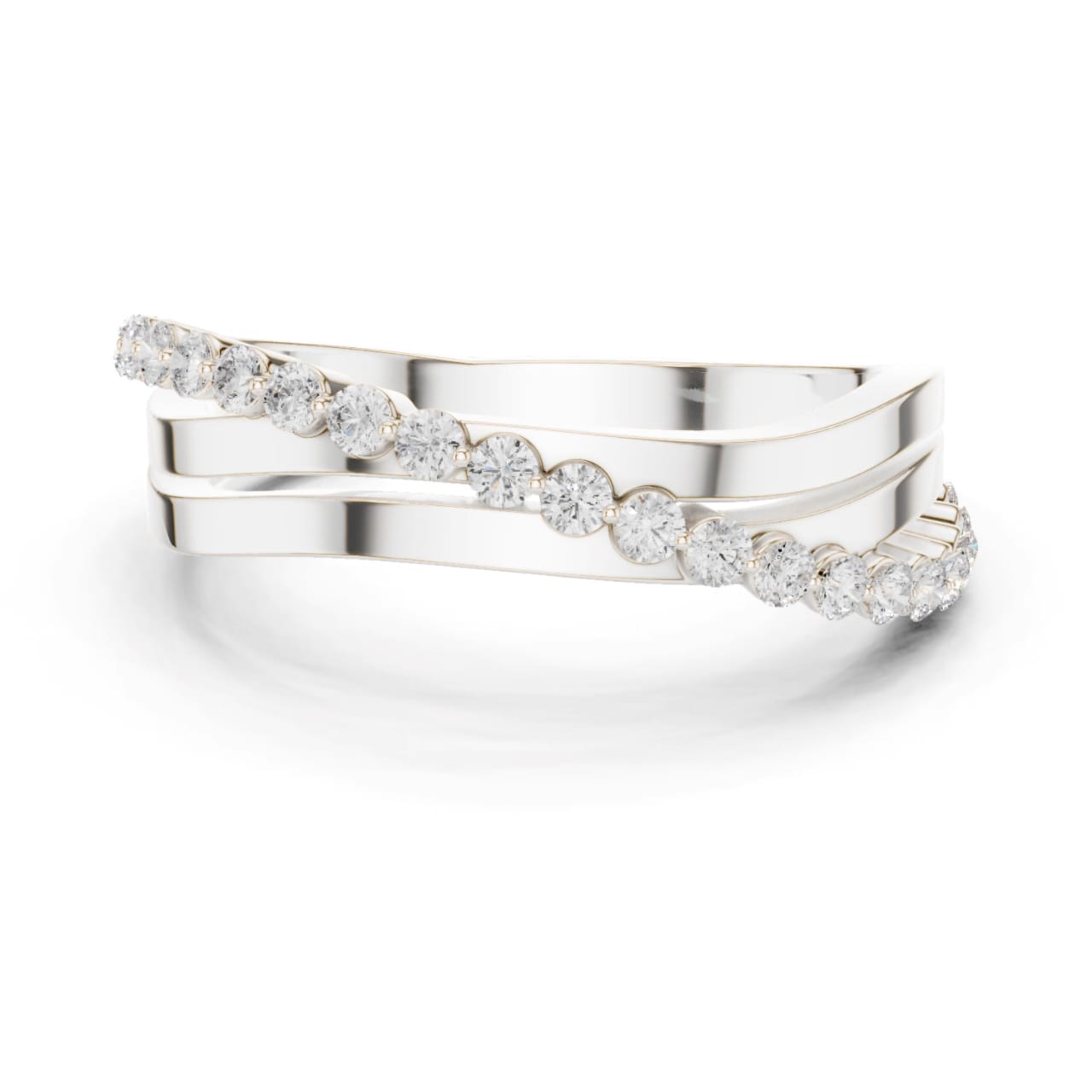 multi row diamond ring, crisscross diamond ring, layered diamond ring, lab grown diamond ring women, modern diamond fashion ring, sterling silver diamond ring, matisha diamond ring, luxury diamond ring