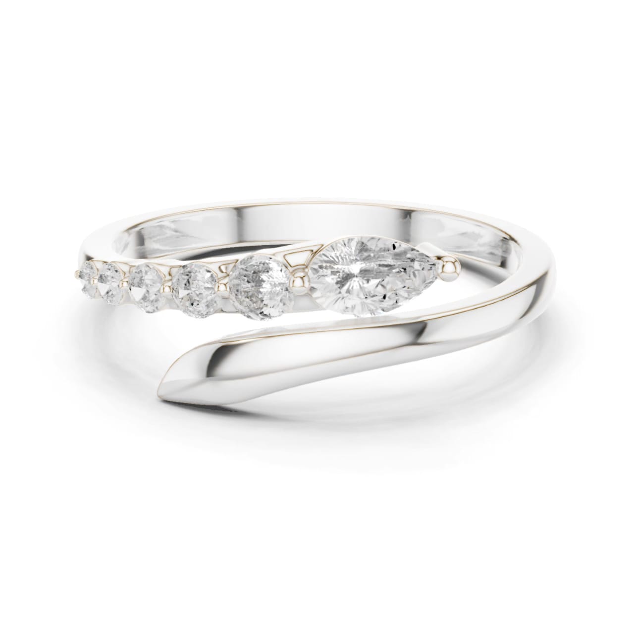 lab grown diamond bypass ring, pear and round diamond ring, sterling silver diamond ring, bezel set diamond ring, modern diamond fashion ring, ethical diamond jewelry, women diamond ring, matisha diamond ring