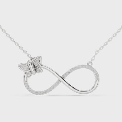 Infinity butterfly lab-grown diamond pendant necklace

Diamond infinity butterfly necklace in white metal

Elegant butterfly infinity diamond pendant for women