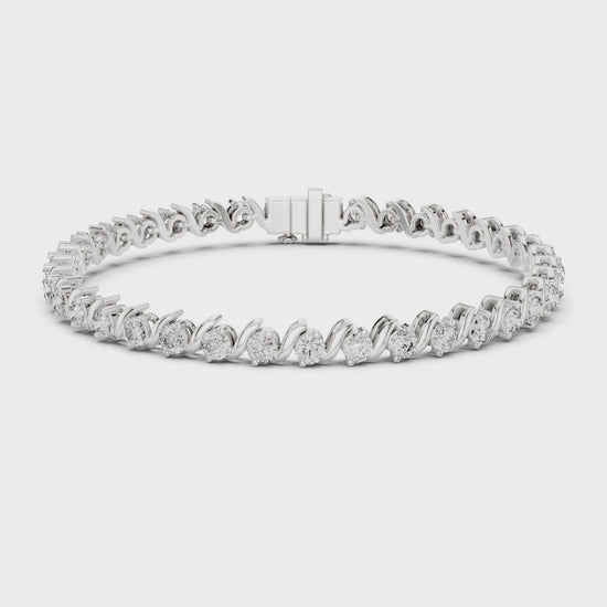 S-link diamond tennis bracelet with round brilliant diamonds and polished metal finish