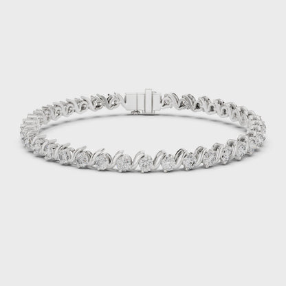 S-link diamond tennis bracelet with round brilliant diamonds and polished metal finish