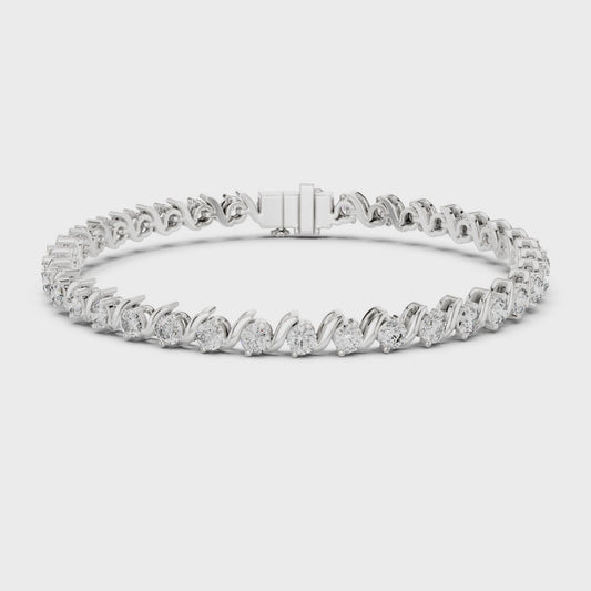 S-link diamond tennis bracelet with round brilliant diamonds and polished metal finish