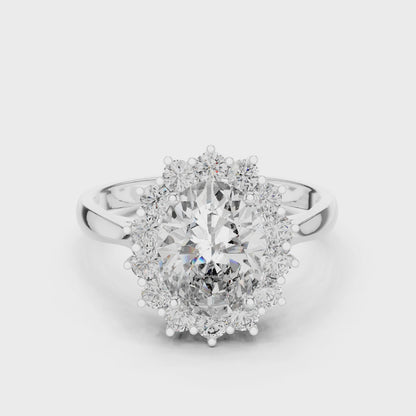 Oval-cut halo lab-grown diamond engagement ring

Elegant oval diamond engagement ring in white gold

Halo oval diamond ring close-up