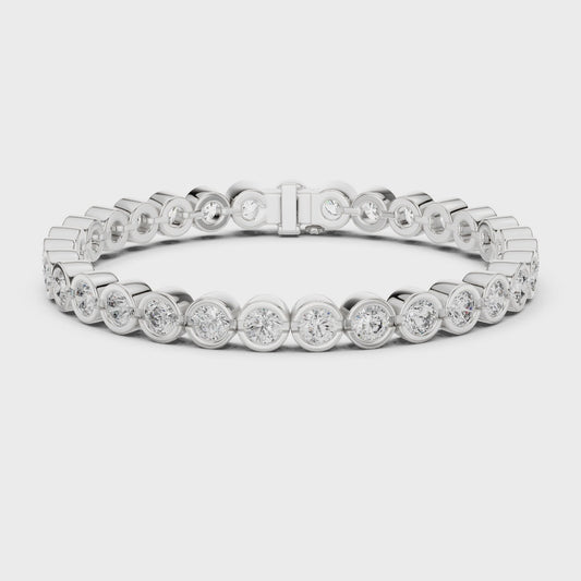 Lab-grown diamond bezel-set tennis bracelet with polished metal finish
