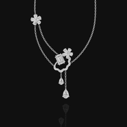 Asymmetrical Floral Cascade Necklace – Elegant Drop Pendant