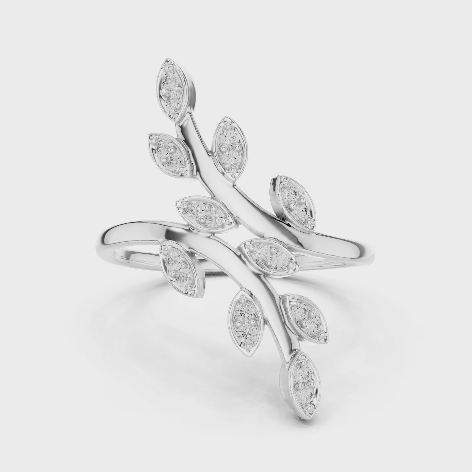 Diamond leaf ring in white gold

Lab-grown diamond leaf-inspired ring close-up

Elegant nature-inspired diamond ring
