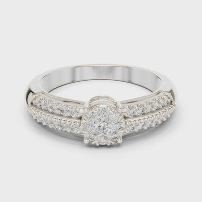 Diamond cluster engagement ring with pavé band

Lab-grown diamond cluster ring in white gold

Pavé diamond engagement ring close-up