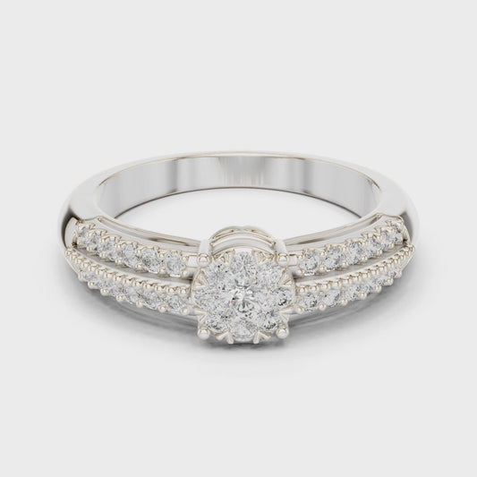 Diamond cluster engagement ring with pavé band

Lab-grown diamond cluster ring in white gold

Pavé diamond engagement ring close-up