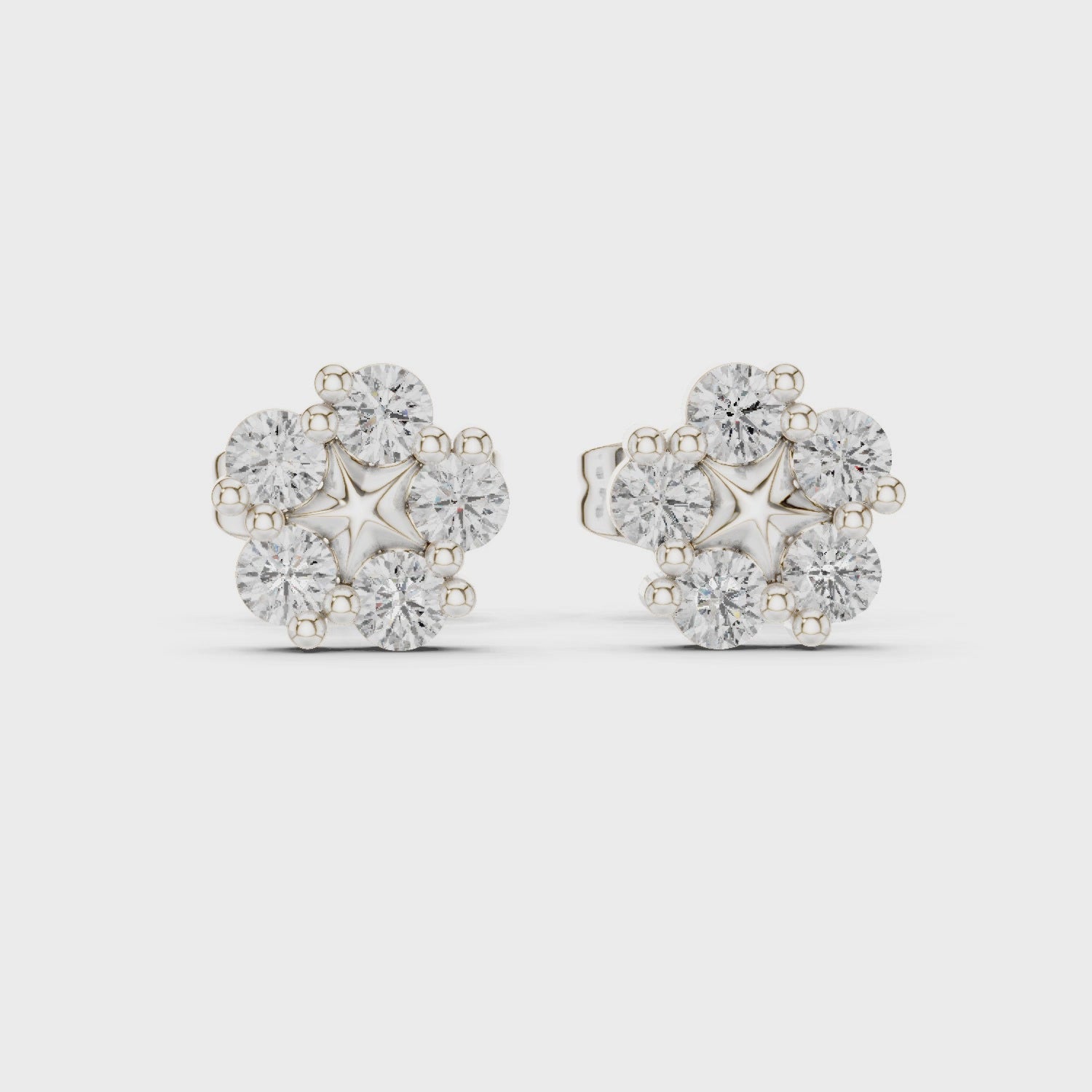 Diamond flower stud earrings with lab-grown diamonds in white gold

Floral diamond stud earrings for women in silver

Elegant flower-shaped lab-grown diamond earrings