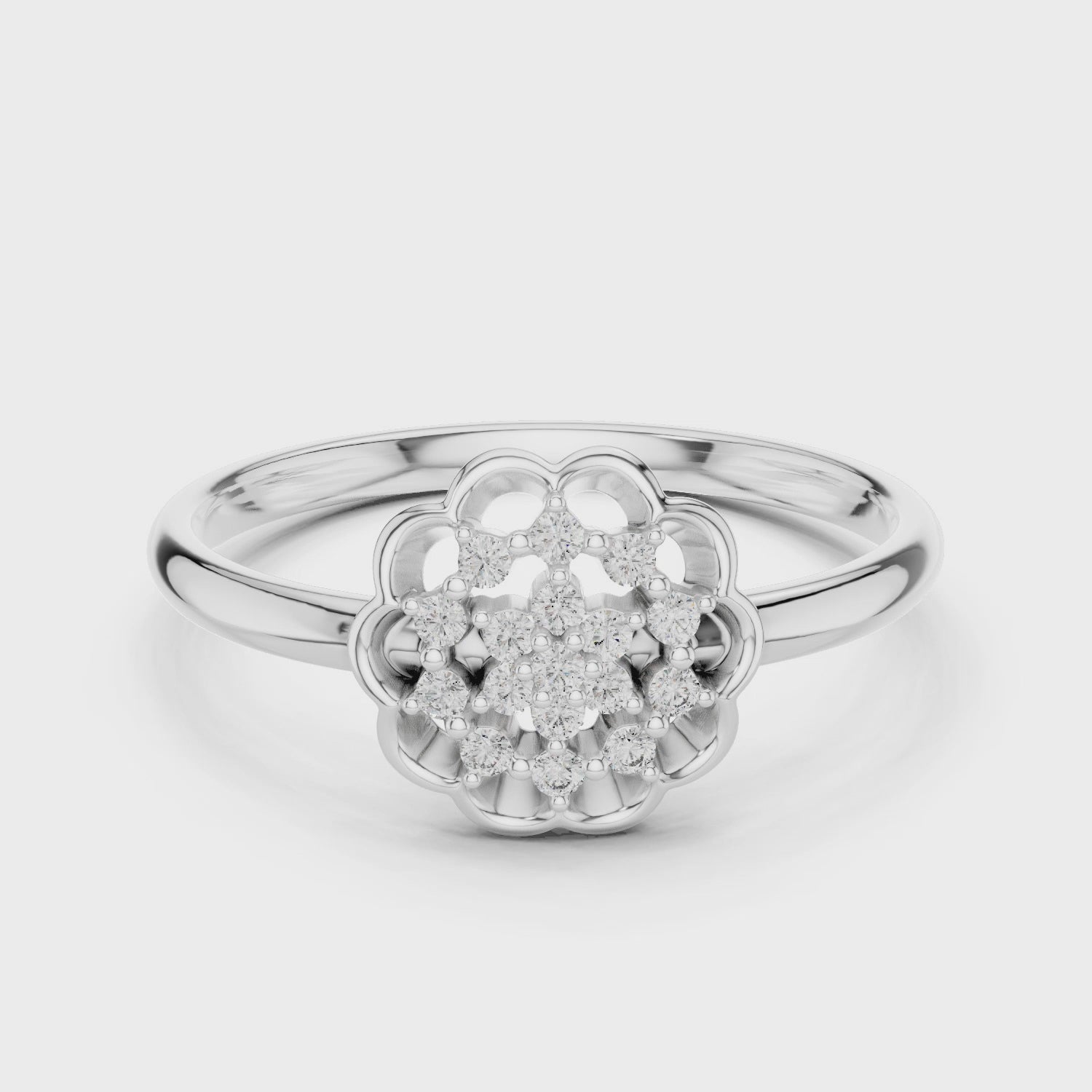 Delicate flower diamond ring featuring a floral cluster design in a high-polish finish
