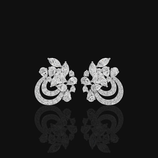 Floral Chandelier Earrings, Marquise Pear Cut Stone Earrings, Elegant Gift for Women