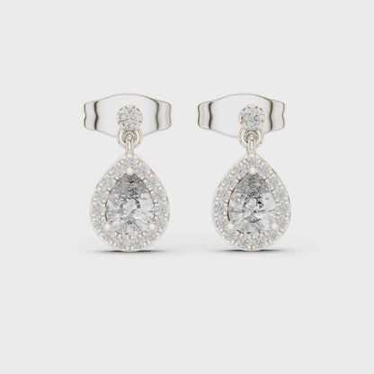 Pear-shaped lab-grown diamond halo drop earrings

Pear-cut diamond halo drop earrings in white metal

Elegant pear halo diamond drop earrings for women