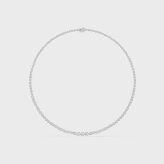 Lab-grown diamond tennis necklace featuring continuous round diamonds on polished metal
