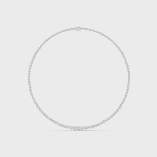 Lab-grown diamond tennis necklace featuring continuous round diamonds on polished metal