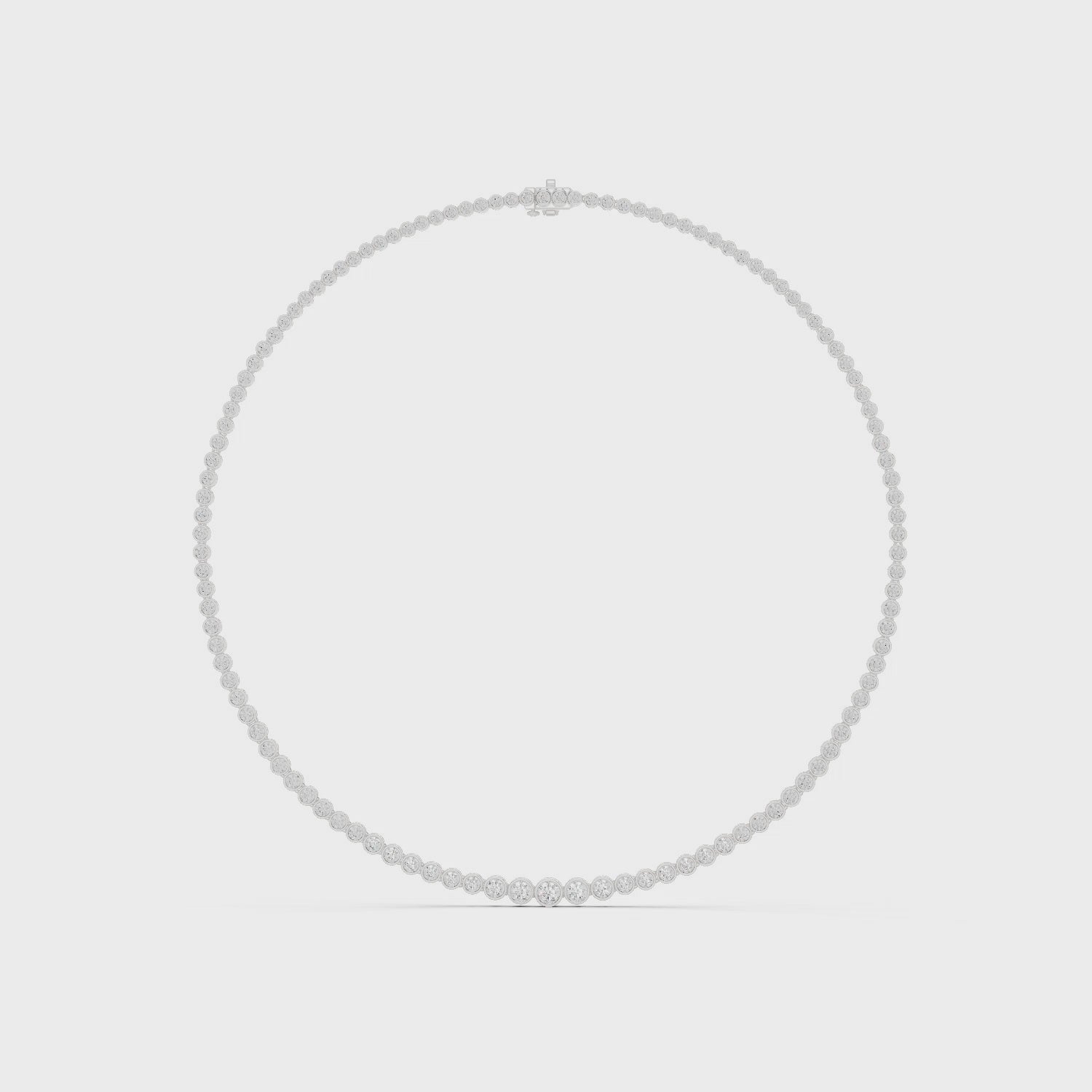 Lab-grown diamond tennis necklace featuring continuous round diamonds on polished metal