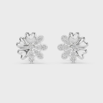 Flower-shaped heart diamond stud earrings featuring a floral cluster design