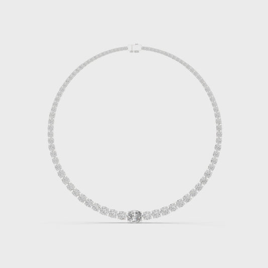 Matisha graduated diamond rivière necklace featuring round diamonds increasing in size toward the center